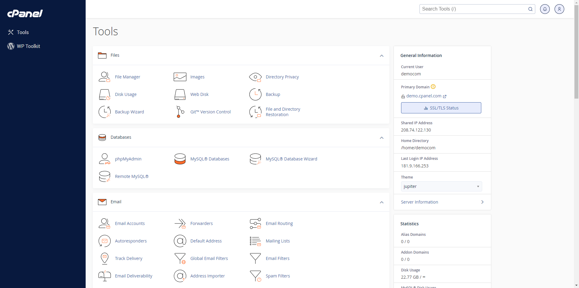 cPanel's user interface