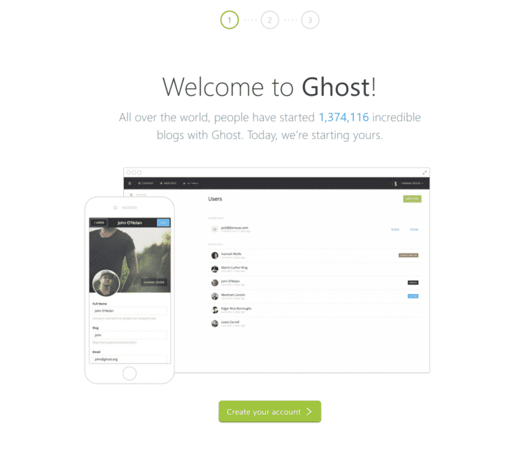 Ghost welcome screen