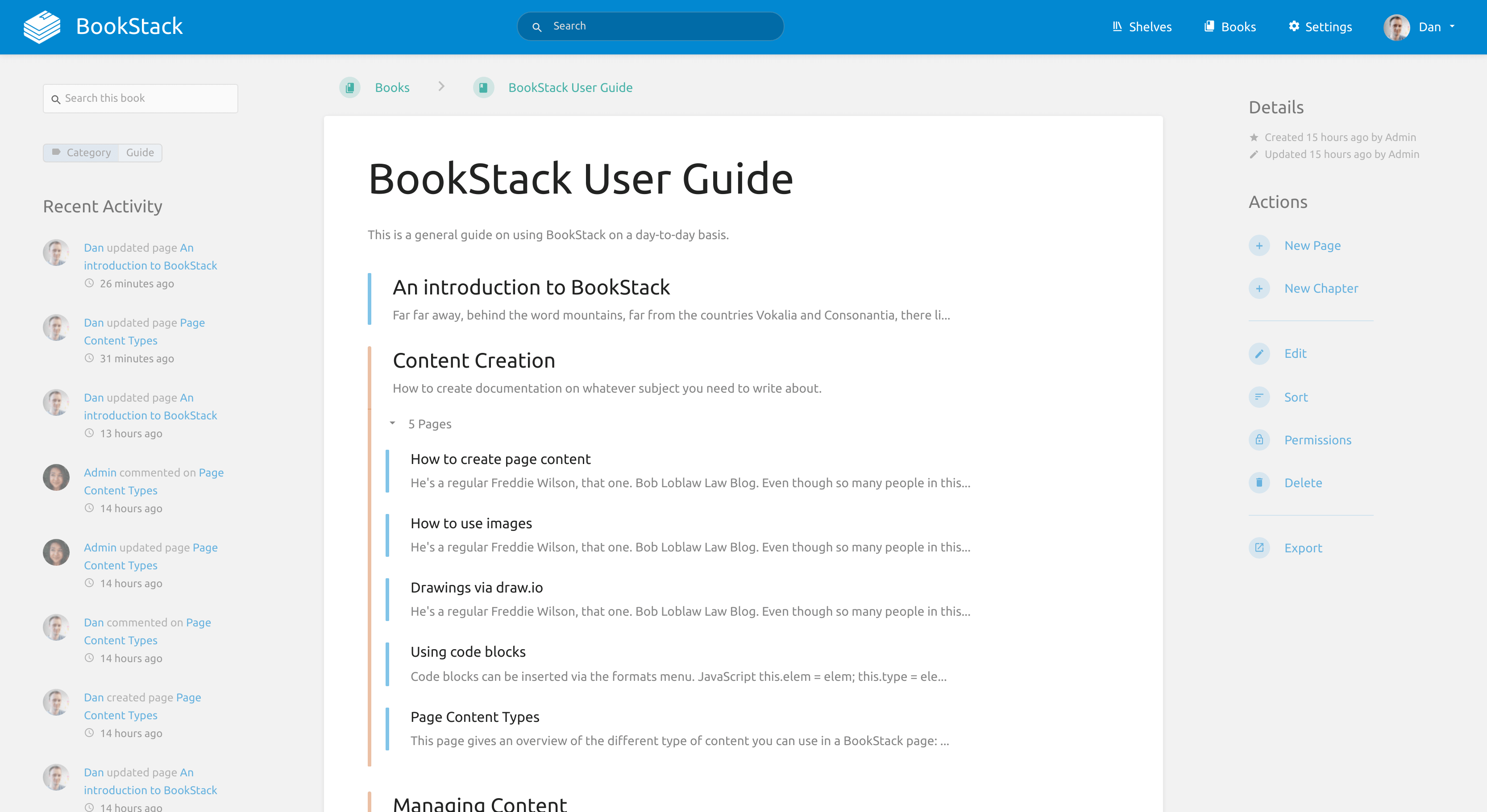 BookStack interface